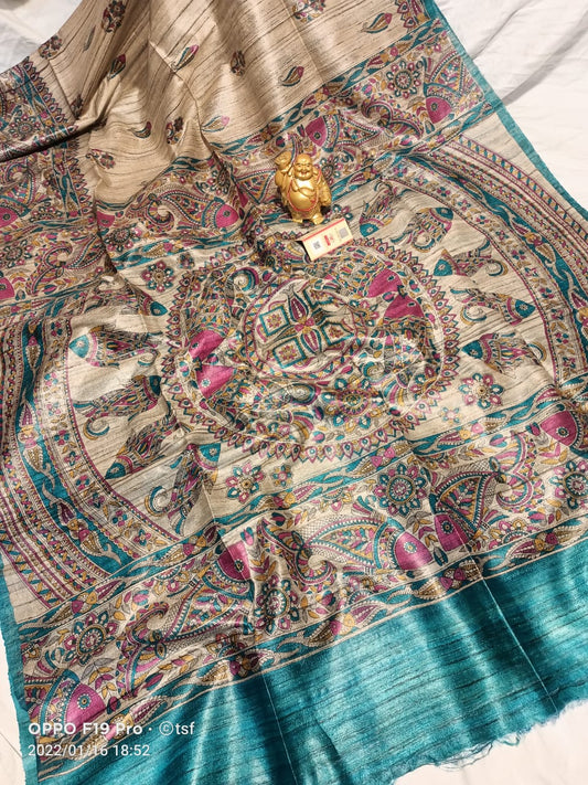 Pure Silk Tussar Ghicha Screen Printed Saree image 0