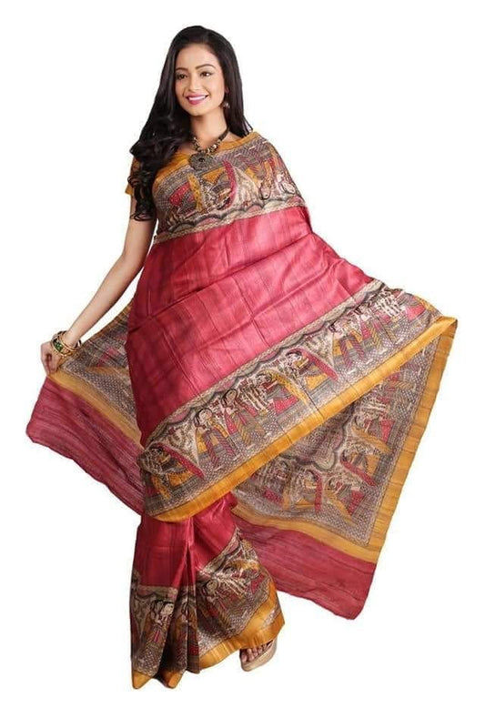 Pure Silk Tussar Ghicha Screen Printed Saree image 0