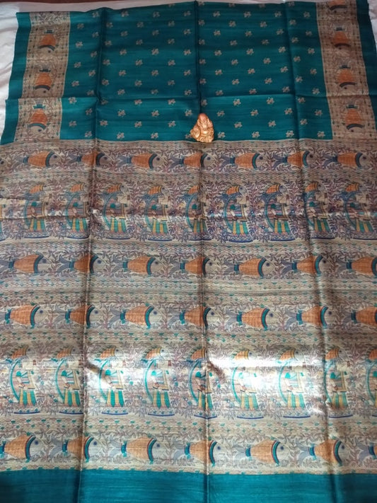 Pure Silk Tussar Ghicha Screen Printed Saree image 0