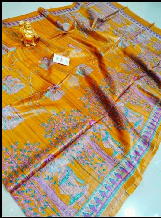 Pure Silk Tussar Ghicha Screen Printed Saree image 0
