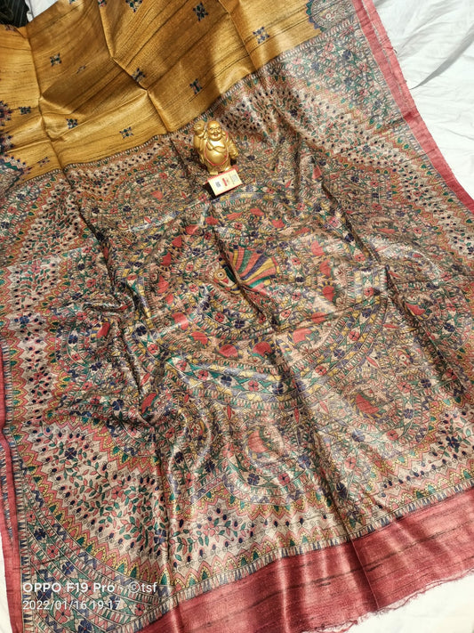 Pure Silk Tussar Ghicha Screen Printed Saree image 0