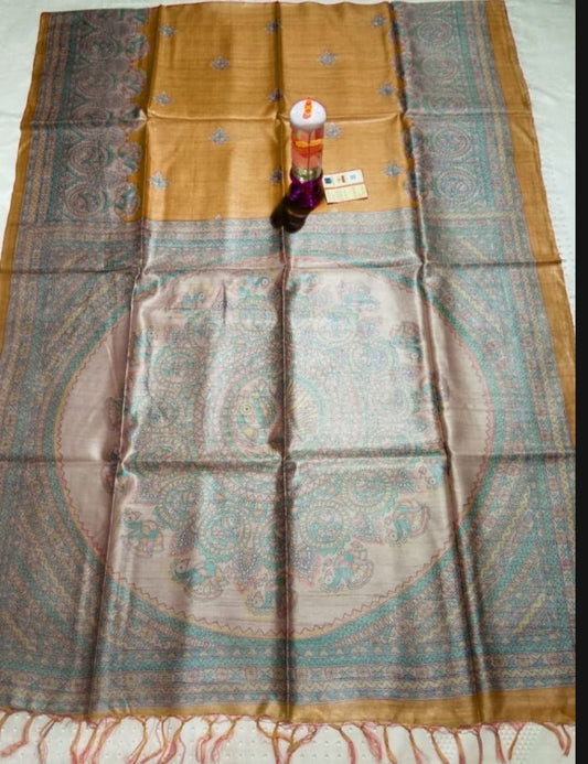 Pure Silk Tussar Ghicha Screen Printed Saree image 0