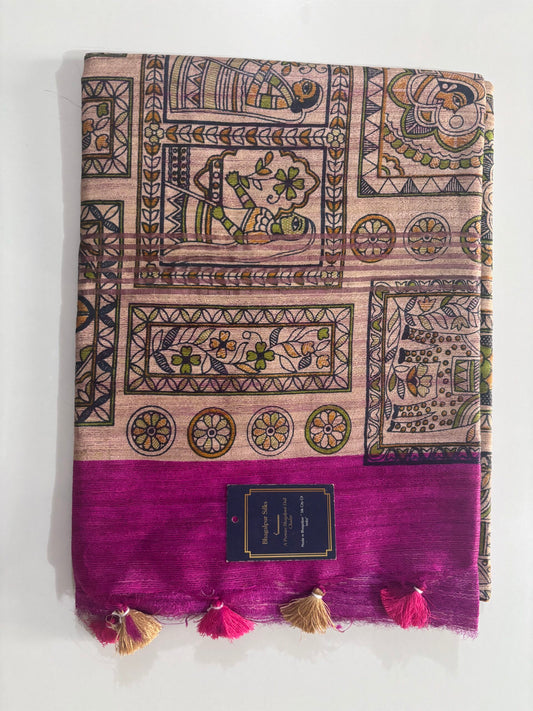 Pure Silk Tussar Ghicha Screen Printed Saree image 1