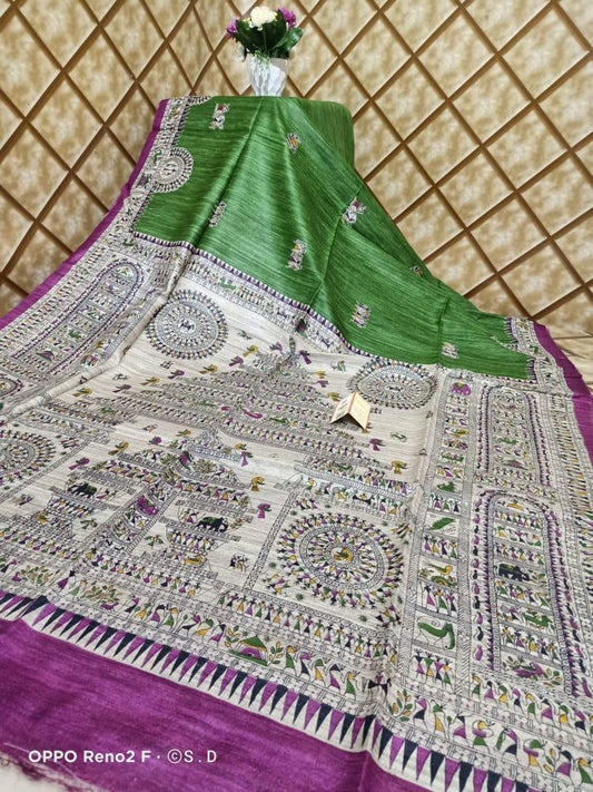 Pure Silk Tussar Ghicha Screen Printed Saree image 0
