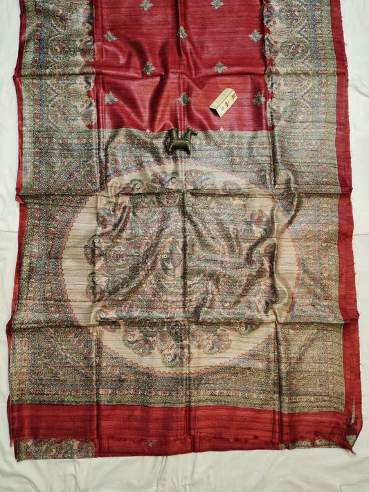 Pure Silk Tussar Ghicha Screen Printed Saree image 0