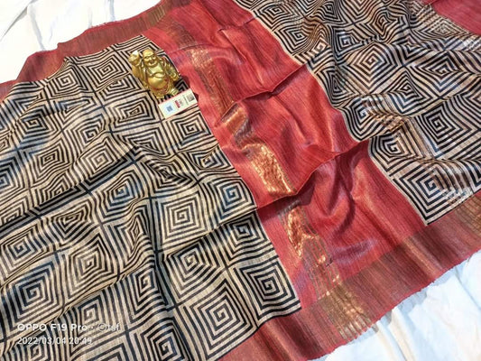 Pure Silk Tussar Ghicha Screen Printed Saree image 0