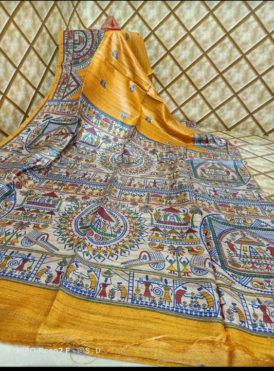 Pure Silk Tussar Ghicha Screen Printed Saree image 0
