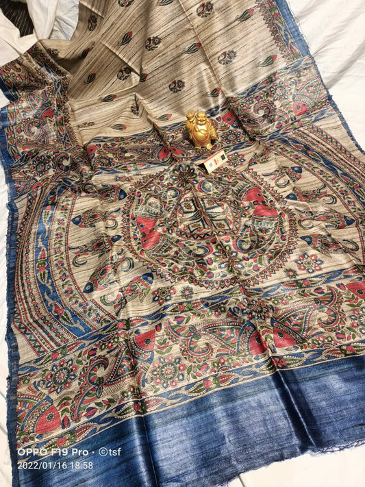 Pure Silk Tussar Ghicha Screen Printed Saree image 0
