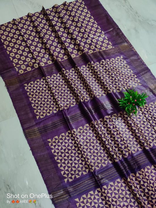 Pure Silk Tussar Ghicha Screen Printed Saree image 0