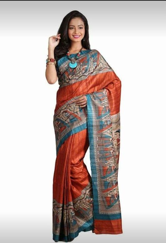 Pure Silk Tussar Ghicha Screen Printed Saree image 0