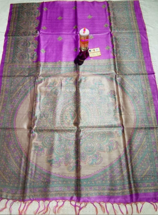 Pure Silk Tussar Ghicha Screen Printed Saree image 0
