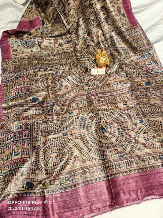 Pure Silk Tussar Ghicha Screen Printed Saree image 0