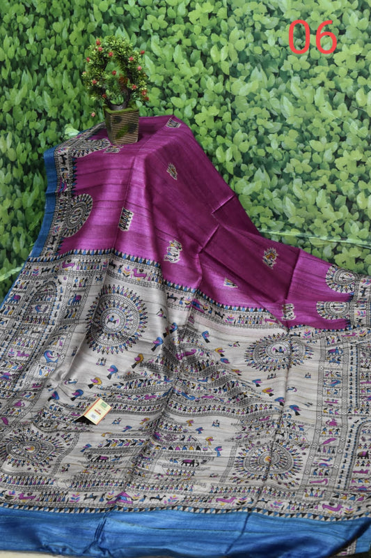 Pure Silk Tussar Ghicha Screen Printed Saree image 0