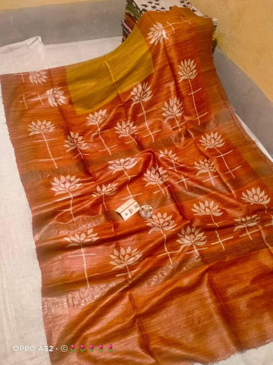 Pure Silk Tussar Ghicha Screen Printed Saree image 0