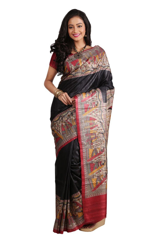 Pure Silk Tussar Ghicha Screen Printed Saree image 0