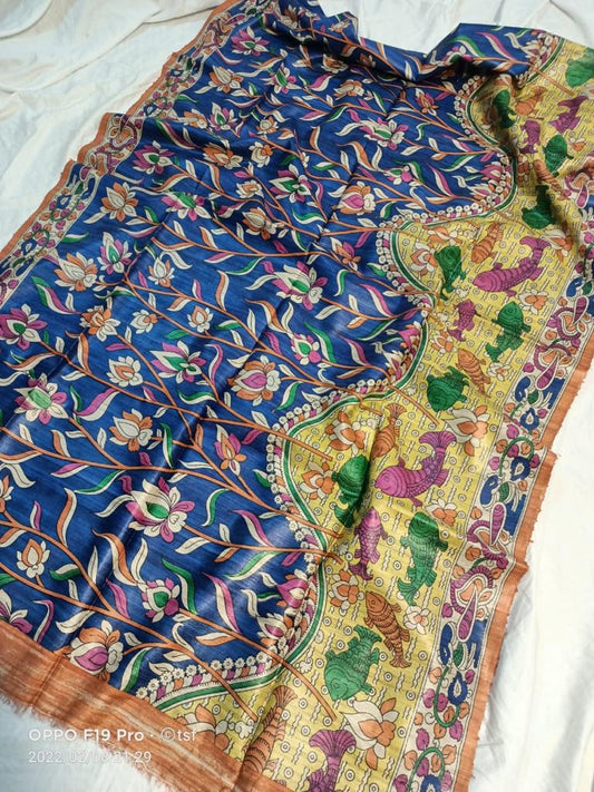 Pure Silk Tussar Ghicha Screen Printed Saree image 0