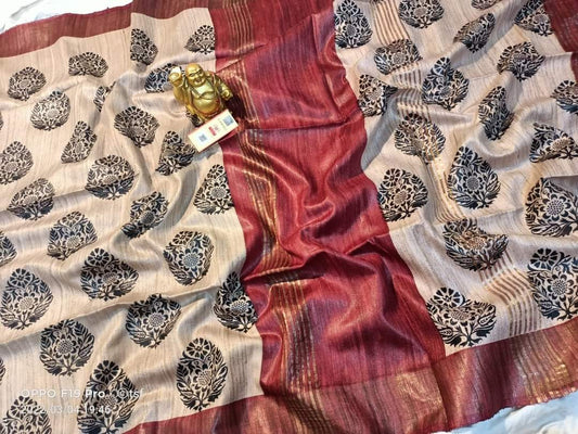 Pure Silk Tussar Ghicha Screen Printed Saree image 0