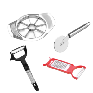De' Luce Stainless Steel Apple Cutter, Pizza Cutter, 2 in 1 Peeler with Cheese Grater Combo Set of 4