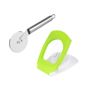 De' Luce Stainless Steel Rolling Pizza Cutter with Plastic Egg Cutter Slicer Combo Pack of 2