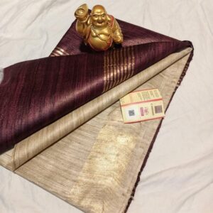 Pure Silk Tussar Ghicha Saree with Woven Zari Border