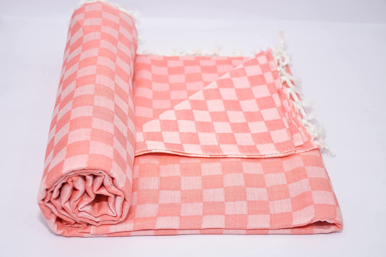 Bhagalpuri Chadar Chekered 52X96 inch Pastel Orange - Image 2