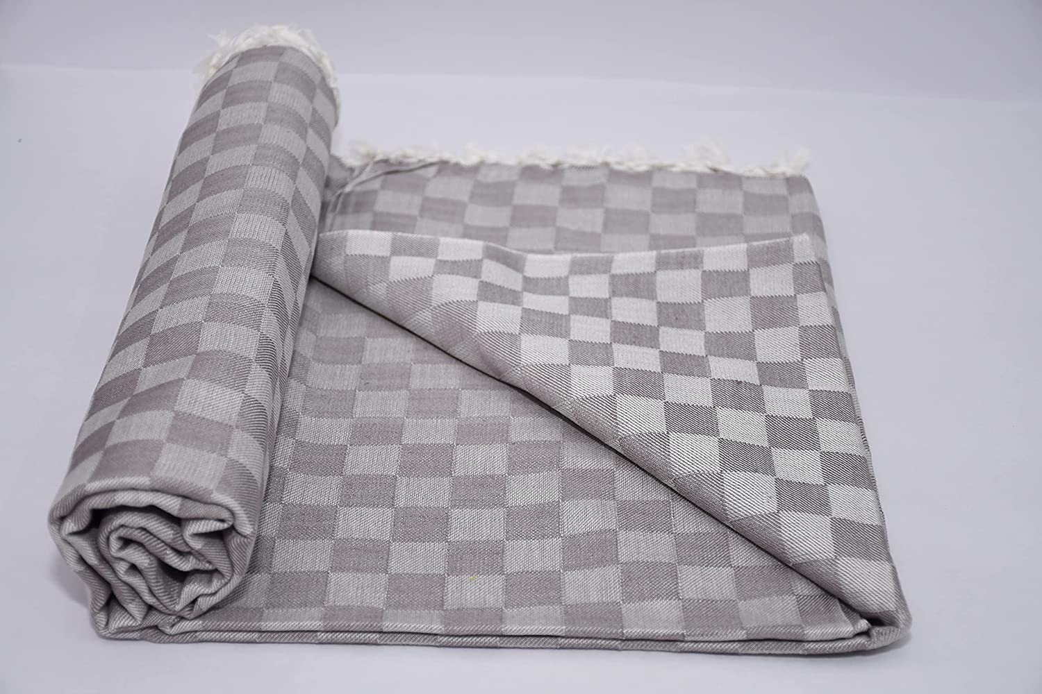 Bhagalpuri Chadar Chekered 52X96 inch Grey - Image 2