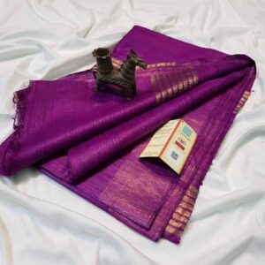 Pure Silk Tussar Ghicha Saree with Woven Zari Border