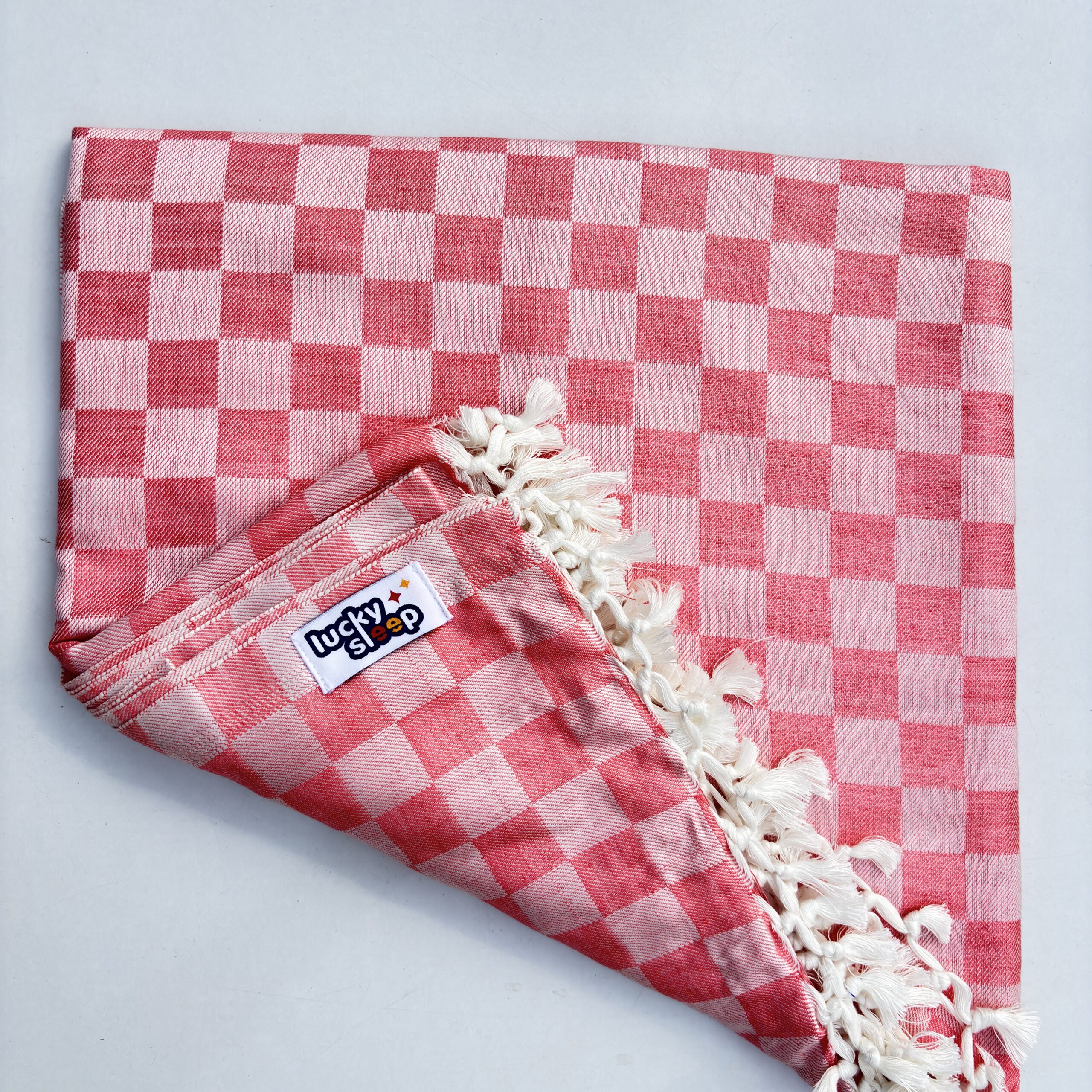 Lucky Sleep® Bhagalpuri Chadar Chekered 52X96 inch Pastel Orange - Image 3