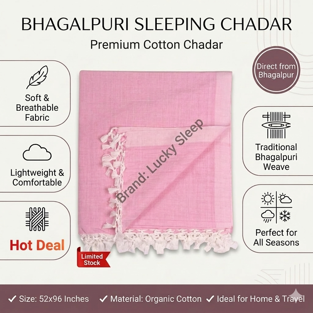 Lucky Sleep Bhagalpuri Andi Chadar Double Thread 53 X 96 inch Pink