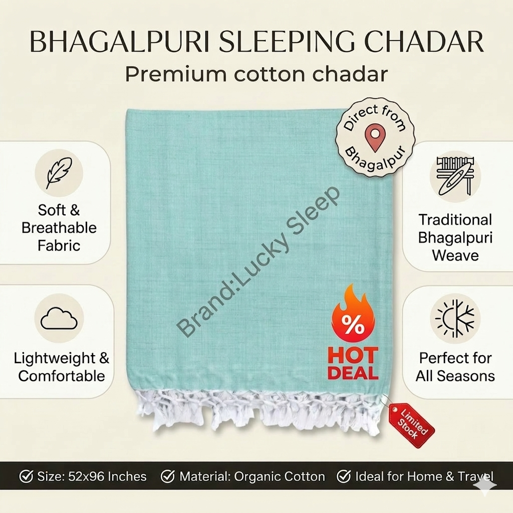 Lucky Sleep Bhagalpuri Andi Chadar Double Thread 53 X 96 inch Turquoise Blue