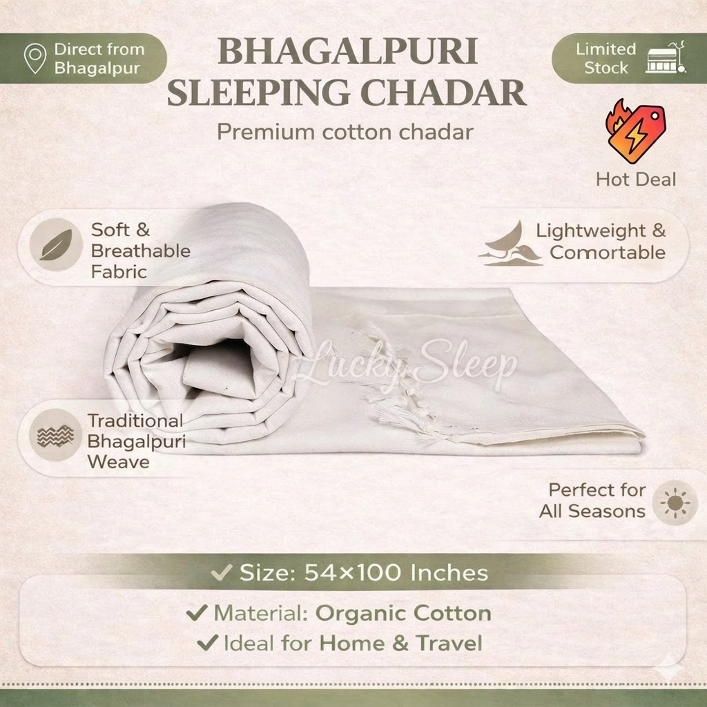 Lucky Sleep Bhagalpuri Andi Dull Chadar Double Thread 54 X 100 inch White