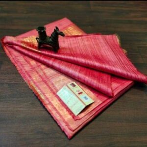 Pure Silk Tussar Ghicha Saree with Woven Zari Border