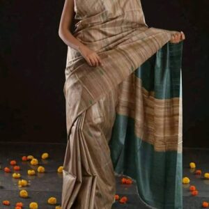 Pure Silk Tussar Ghicha Saree with Woven Zari Border