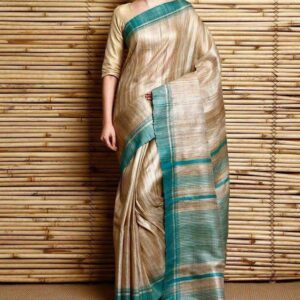 Pure Silk Tussar Ghicha Saree with Woven Zari Border