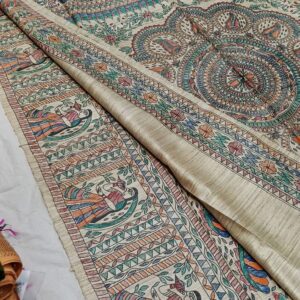 Tussar Ghicha Madhubani HandPainted Full Body Saree