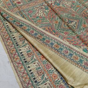 Tussar Ghicha Madhubani HandPainted Full Body Saree