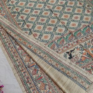 Tussar Ghicha Madhubani HandPainted Full Body Saree
