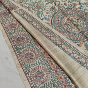 Tussar Ghicha Madhubani HandPainted Full Body Saree