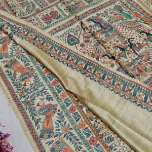 Tussar Ghicha Madhubani HandPainted Full Body Saree