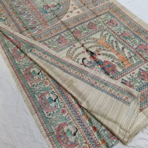Tussar Ghicha Madhubani HandPainted Full Body Saree