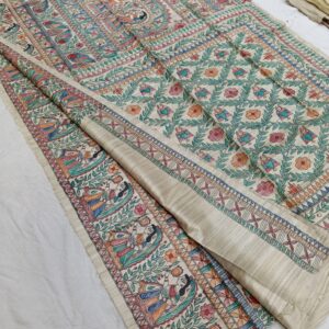 Tussar Ghicha Madhubani HandPainted Full Body Saree
