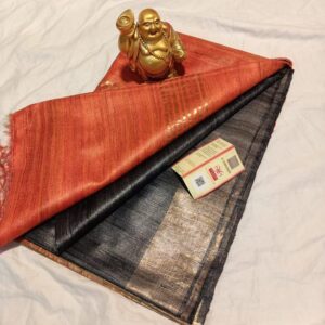 Pure Silk Tussar Ghicha Saree with Woven Zari Border