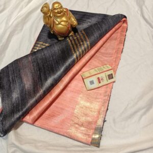 Pure Silk Tussar Ghicha Saree with Woven Zari Border