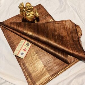 Pure Silk Tussar Ghicha Saree with Woven Zari Border