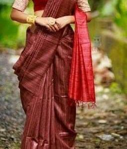 Pure Silk Tussar Ghicha Saree with Woven Zari Border