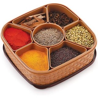 De' Luce Plastic Wooden Style Masala Spice Rangoli Box - Image 2