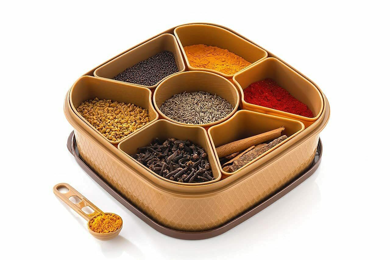 De' Luce Plastic Wooden Style Masala Spice Rangoli Box - Image 6
