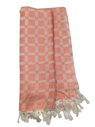 Bhagalpuri Silky Soft Chadar Large Checked 52x96 inch Pastel Orange - Image 3