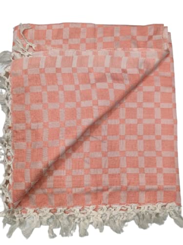 Bhagalpuri Silky Soft Chadar Large Checked 52x96 inch Pastel Orange - Image 2