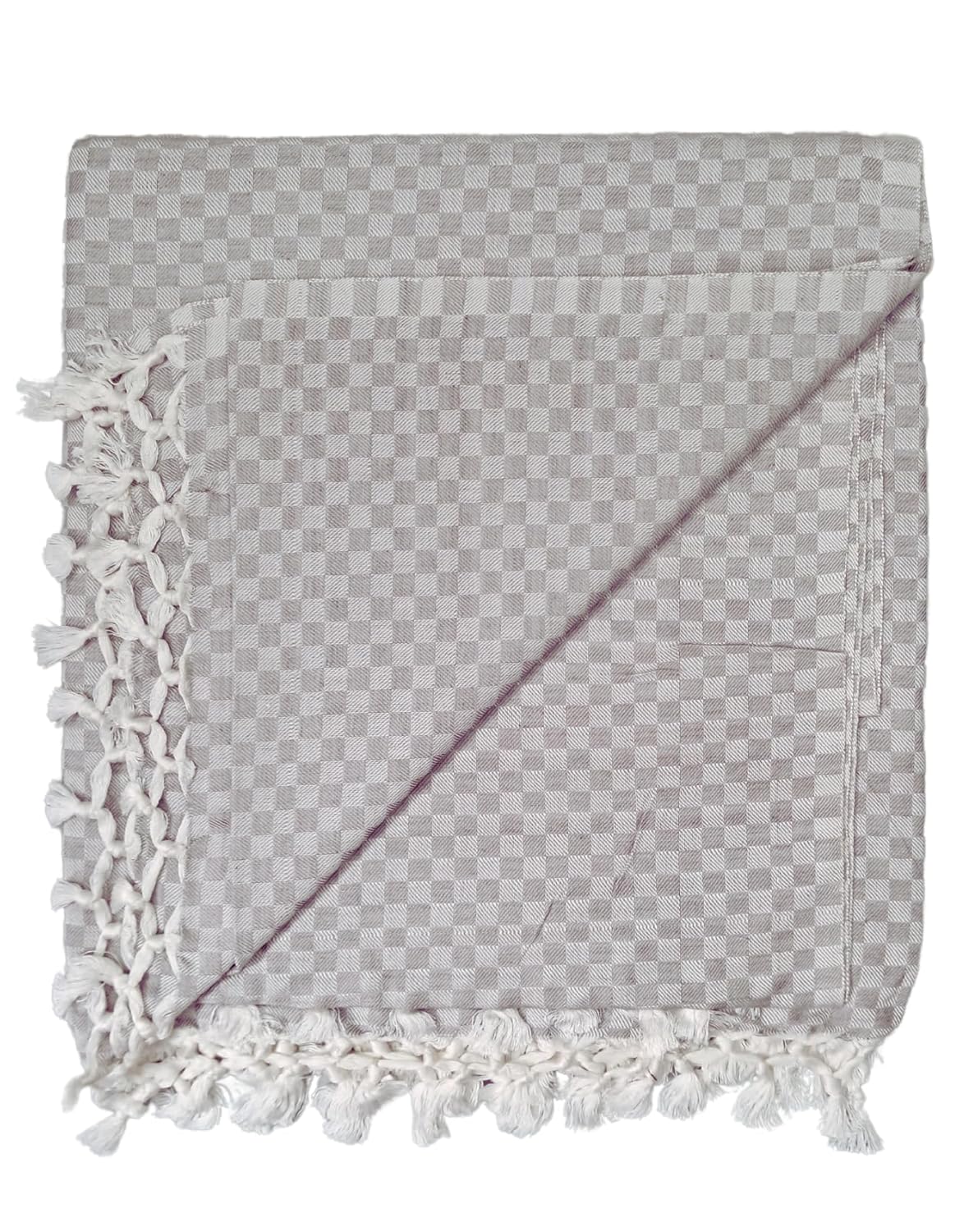 Bhagalpuri Chadar Small Checked 52x96 inch Grey - Image 3